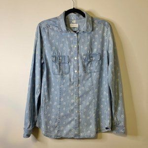 LOFT ‘The Softened Shirt’ Button Down Floral Chambray Light Weight Relaxed Fit